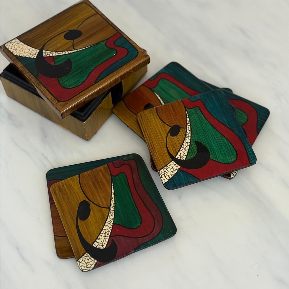 Colorful Abstract Coaster Set - Picture 5 of 10
